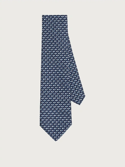 Shop Ferragamo Silk Boxing Print Tie In Blue