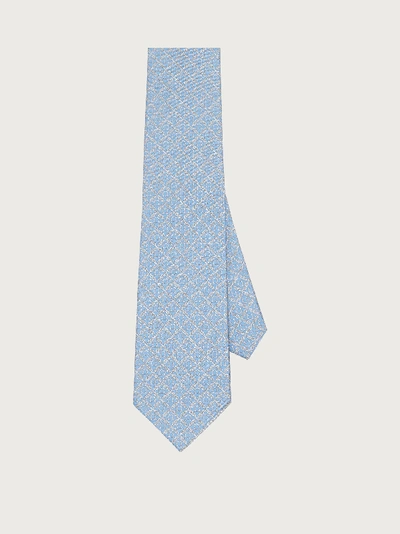 Shop Ferragamo Silk Tie With Gancini Print In Blue