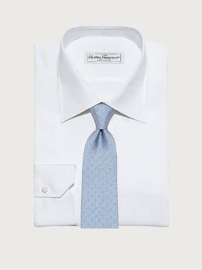 Shop Ferragamo Silk Tie With Gancini Print In Blue