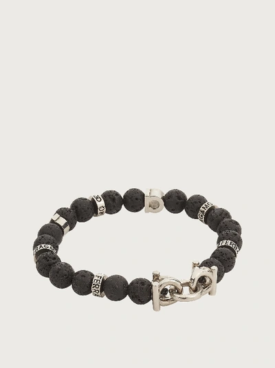Shop Ferragamo Elasticated Bracelet With Gancini - Size 17 In Black