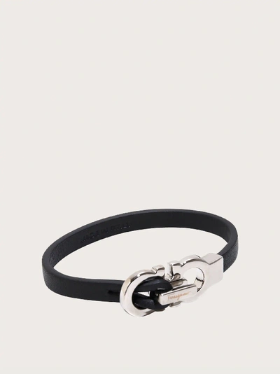 Salvatore Ferragamo Double Gancini Leather Bracelet In Black | ModeSens