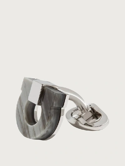 Shop Ferragamo Gancini Cufflinks In Grey