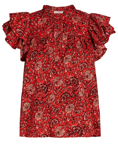 Shop Ulla Johnson Gabi Flutter Floral Top In Red