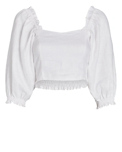 Shop Faithfull The Brand Pietra Smocked Linen Crop Top In White