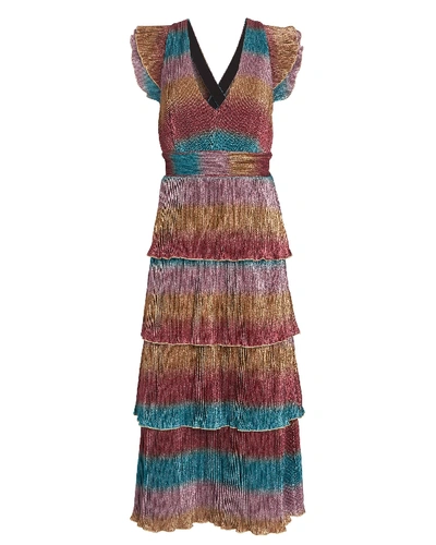 Shop Saylor Marika Striped Plissé Midi Dress In Multi