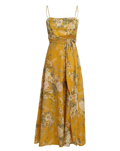 Shop Zimmermann Amelie Floral Linen Midi Dress In Yellow