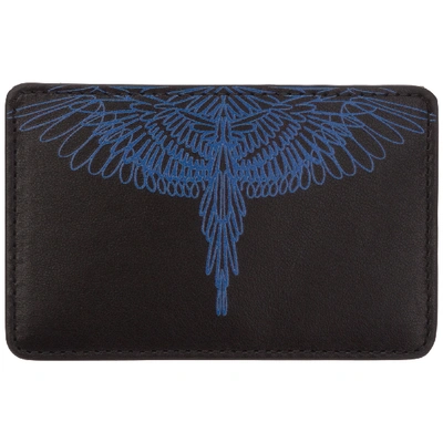 Shop Marcelo Burlon County Of Milan Men's Genuine Leather Credit Card Case Holder Wallet Pictorial Wings In Black