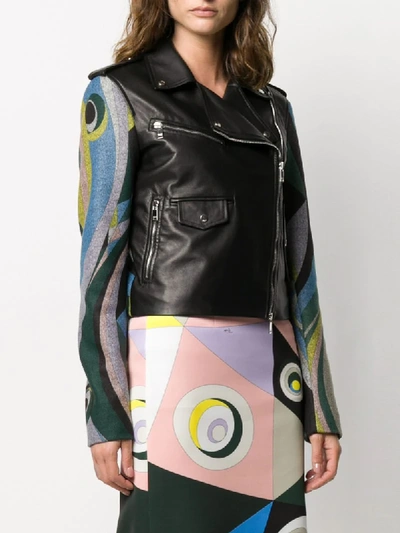 Shop Emilio Pucci Abstract Print Biker Jacket In Black