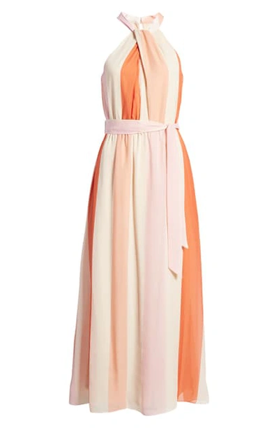 Shop Julia Jordan Stripe Twist Halter Neck Maxi Dress In Beige Mult