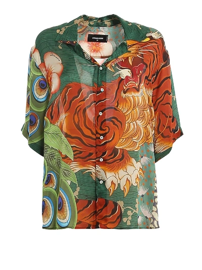 Shop Dsquared2 Zodiac Print Silk Shirt In Multi