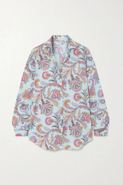 Shop Etro Paisley-print Cotton-blend Oxford Shirt In Light Blue