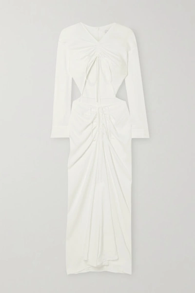 Shop Christopher Esber Ruched Cutout Stretch-jersey Maxi Dress In Cream