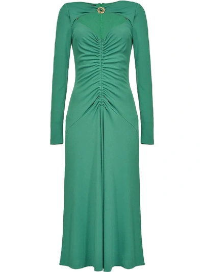 Shop Pinko Ruched-detail Midi Dress In Green