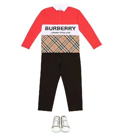 Shop Burberry Quentin Logo Cotton-piqué Top In Red