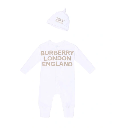 Shop Burberry Baby Cleo Cotton Onesie And Hat Set In White