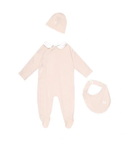 Shop Fendi Baby Cotton Onesie, Hat And Bib Set In Pink