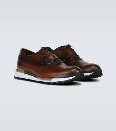 Shop Berluti Fast Track Leather Sneakers In Brown