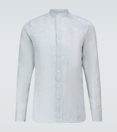 Shop Frescobol Carioca Band-collar Linen Shirt In Grey