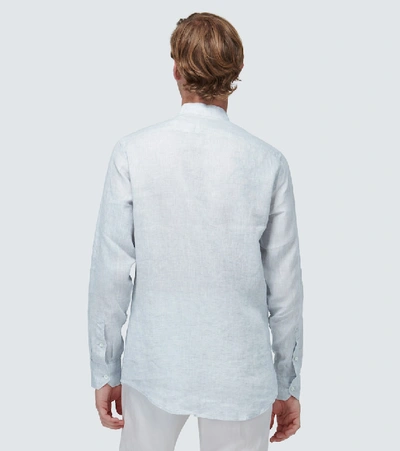 Shop Frescobol Carioca Band-collar Linen Shirt In Grey