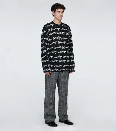 Shop Balenciaga Wool Logo Crewneck Sweater In Black