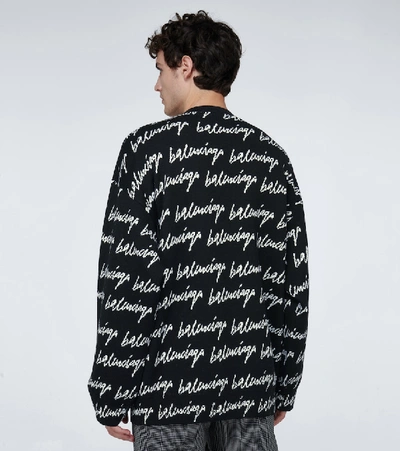 Shop Balenciaga Wool Logo Crewneck Sweater In Black