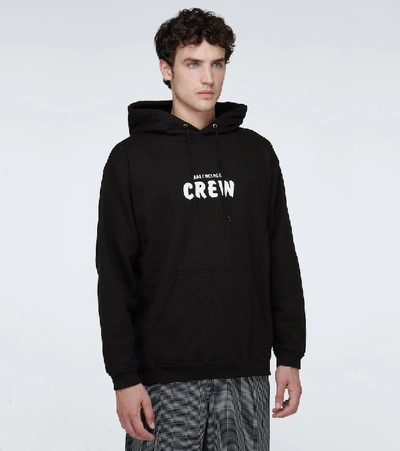 Shop Balenciaga Crew Medium-fit Hooded Sweatshirt In Black