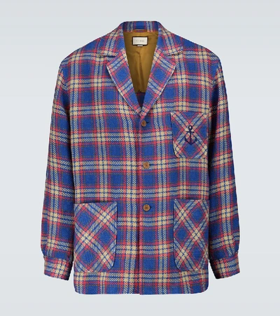 Shop Gucci Checked Cotton-linen Jacket In Multicoloured