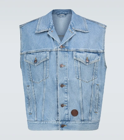 Shop Gucci Stone-bleached Denim Vest In Blue