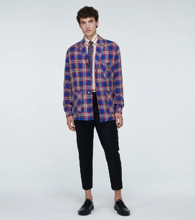 Shop Gucci Checked Cotton-linen Jacket In Multicoloured