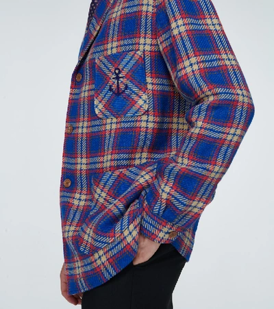 Shop Gucci Checked Cotton-linen Jacket In Multicoloured