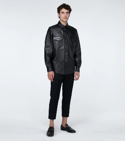 Shop Gucci Leather Overshirt With Logo In Black