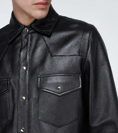 Shop Gucci Leather Overshirt With Logo In Black