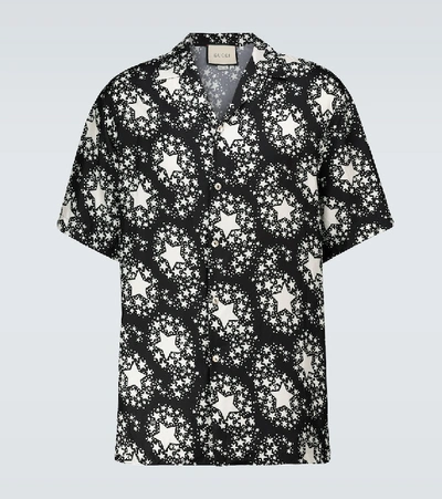 Shop Gucci Star Printed Silk Bowling Shirt In Black