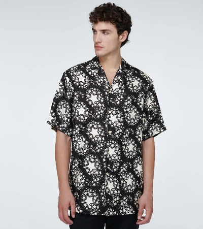 Shop Gucci Star Printed Silk Bowling Shirt In Black