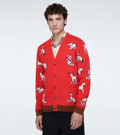 Shop Gucci Hawaii Knitted Cardigan In Red