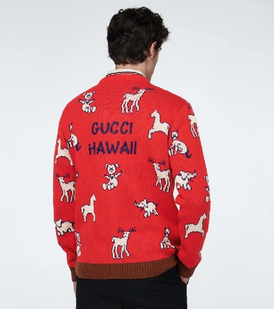 Shop Gucci Hawaii Knitted Cardigan In Red