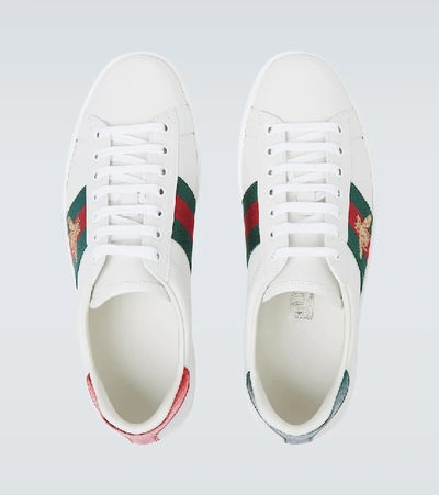 Gucci Mens Bianco Verd Ace Bee-embroidered Leather Low-top Trainers In White