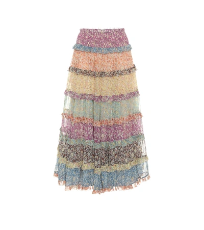 Shop Zimmermann Carnaby Floral Silk Midi Skirt In Multicoloured