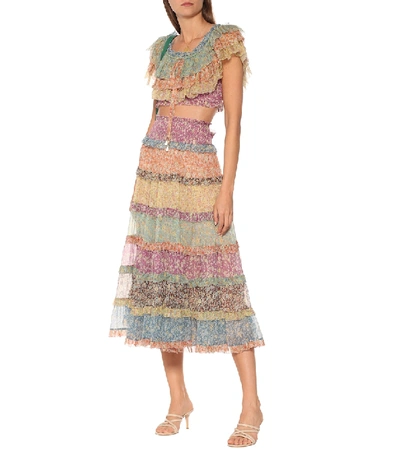 Shop Zimmermann Carnaby Floral Silk Midi Skirt In Multicoloured