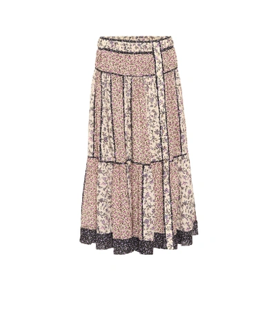 Shop Ulla Johnson Josephine Floral Cotton-blend Midi Skirt In Purple
