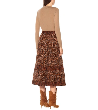 Shop Ulla Johnson Sierra Leopard-print Cotton Midi Skirt In Brown