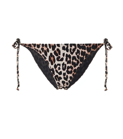 Shop Ganni Leopard-print Bikini Bottoms In Brown