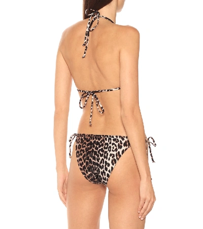 Shop Ganni Leopard-print Bikini Bottoms In Brown