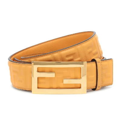 Shop Fendi Baguette Leather Belt In Yellow