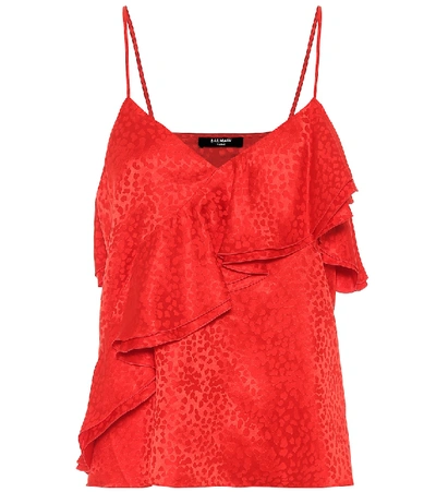 Shop Balmain Leopard-jacquard Silk Camisole In Red