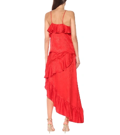 Shop Balmain Leopard-jacquard Silk Maxi Skirt In Red