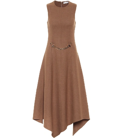 Shop Jw Anderson Asymmetric Stretch-wool Midi Dress In Brown