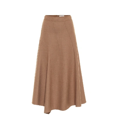 Shop Jw Anderson Stretch-wool Midi Skirt In Brown