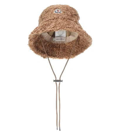 Shop Moncler Faux-shearling Bucket Hat In Beige