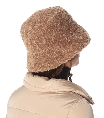 Shop Moncler Faux-shearling Bucket Hat In Beige